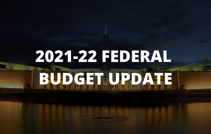 2021-22 Federal Budget Update text overlays Parliament House